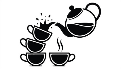 Tea Pouring into Cups Black and White Silhouette