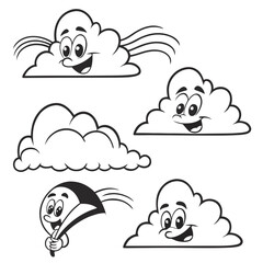 Happy cartoon clouds with faces weather