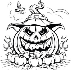 Halloween Coloring Page Drawing For Kids 