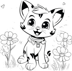 Happy Cat Playing Outside Coloring Pages Drawing For Kids