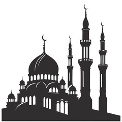 Islamic mosque silhouette with crescent moons architecture