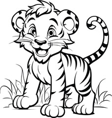 Happy Tiger Coloring Page Drawing For Kids 