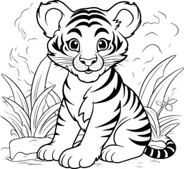 Happy Tiger Coloring Page Drawing For Kids 
