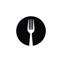 Black fork silhouette inside a black circle utensil cutlery