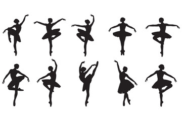 Elegant Ballet Dancer Silhouettes in Various Poses