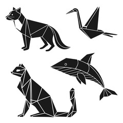 Origami animals fox crane shark cat vector