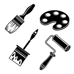 Paint brushes palette and roller icons painting