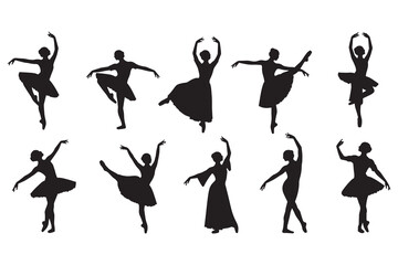 Elegant Ballet Dancer Silhouettes in Various Poses
