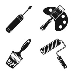 Painting tools and artist palette icons brush