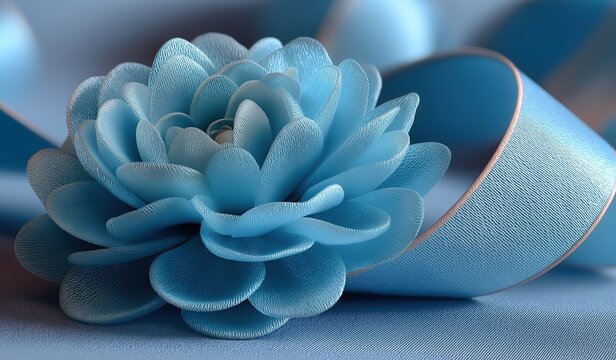 product photo of a decorative ribbon with floral embellishment on a clean blue background, ideal for e-commerce presentation