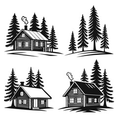 Fototapeta premium Rustic cabins and pine trees log cabin forest