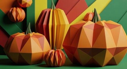 Geometric Paper Pumpkins Display for Autumn Celebration