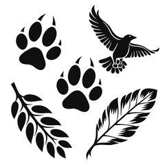 Tribal animal symbols claw feather leaf bird paw print