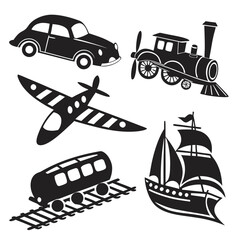 Vintage transportation silhouettes collection train