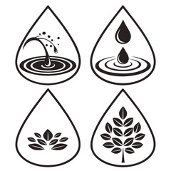 Water drop leaf and ripple icons nature growth
