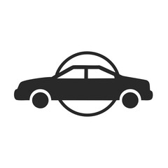 Black silhouette of a sedan car with circular design white