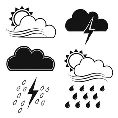Weather forecast icons sun clouds rain lightning wind