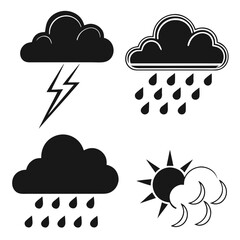 Weather icons cloud lightning rain sun moon vector