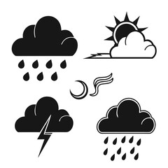 Weather icons rain sun lightning wind moon vector