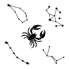 Zodiac constellations and crab symbol stars astrology