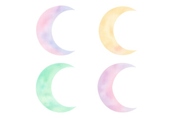 Fototapeta premium Watercolor crescents in soft pastels, delicately rendered against transparent backdrop, highlighting lunar artistic design