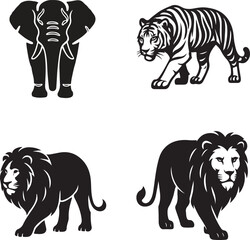 Majestic Wildlife Silhouette Set Vector Illustration
