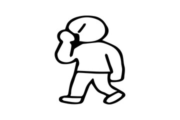 The image is a simple, black-and-white line drawing of a stylized human figure in motion. The figure appears to be walking or striding forward, indicated by the dynamic pose of its legs