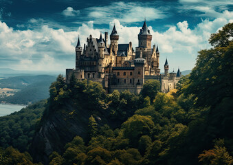 A castle in cologne germany in the style of mountains