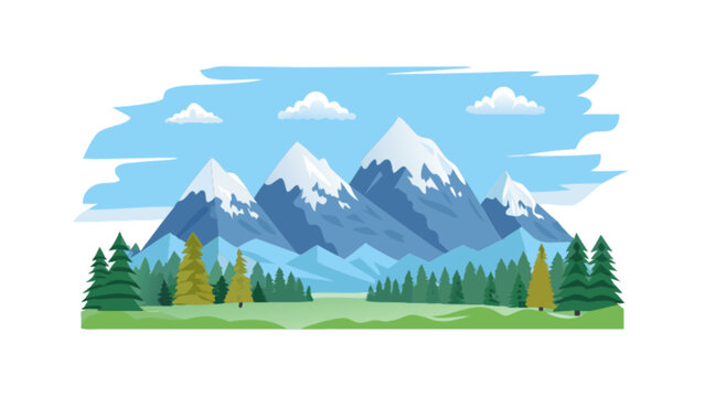 blue mountains landscape with trees and clouds clip art preview