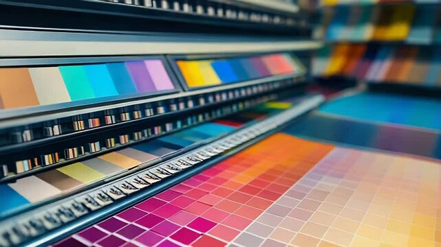 Professional printer using color palette chart for accurate printing