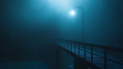 Misty pier at night