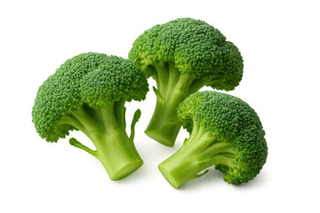 Green broccoli florets clustered together, showcasing fresh, crisp vegetable against clean backdrop