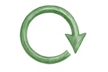 Green recycling arrow forming a perfect circle, symbolizing circular economy and environmental sustainability, on a transparent background