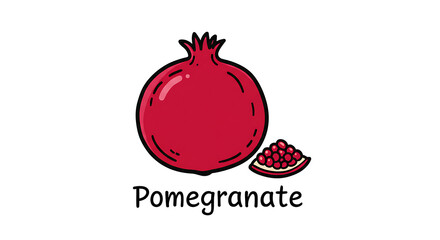 Minimal flat doodle vector illustration of a pomegranate with hand-drawn label