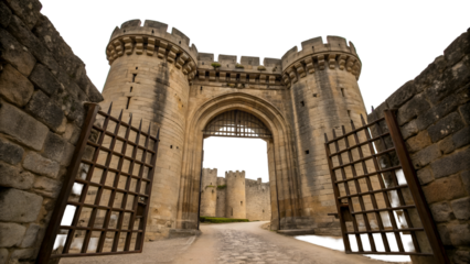 Explore medieval castle architecture travel destination europe ancient fortress landmark history tourism gate  isolated on transparent background
