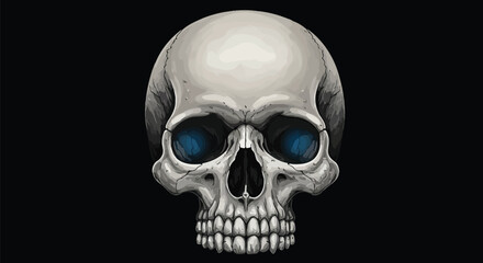 Fototapeta premium Intriguing Digital Art Depicting a Skull with Glowing Blue Eyes Against a Black Background