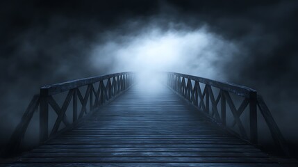 Misty wooden bridge path
