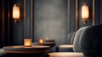 Moody Cocktail Lounge with Velvet Walls and Blurred Top