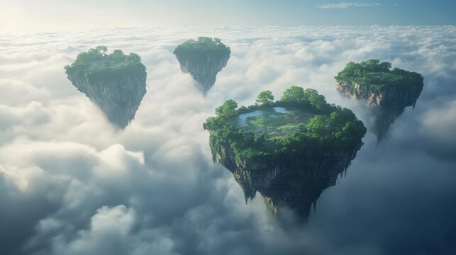 levitating islands above misty horizon