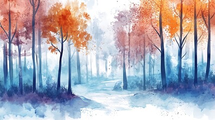 Foggy autumn forest path