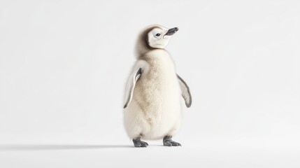 Fluffy baby penguin against white background
