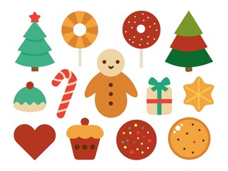 Photo of christmas sweets and trees isolated on white background