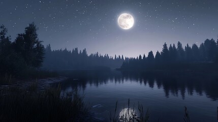 Moonlit lake scene