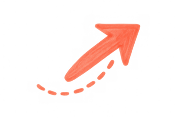 Orange arrow moving upwards with dotted line trail, symbolizing growth, progress, and positive momentum on a transparent background