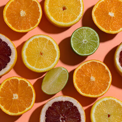 Fototapeta premium Fresh Citrus Fruits Displayed on a Vibrant Colored Background