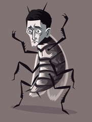 sad metamorphosis man turning into a bug