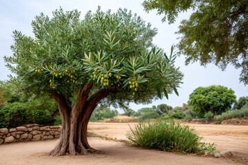 Olive tree growing in mediterranean countryside in summer