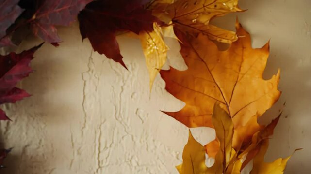 Colorful autumn leaves arranged in a circle creating a decorative wreath