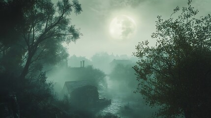 Fototapeta premium Misty town at night