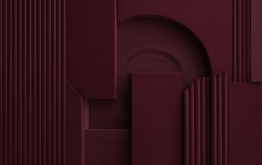 Geometric maroon shapes with linear details